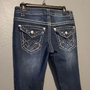 Jean Bootcut Femme Paisley Sky Avec Clous - Taille 14, Bleu (Occasion Très Bon État)